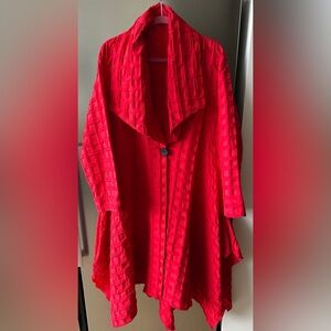 Heydari Red Textured Lightweight Jacket Drape Collar Art To Wear XL